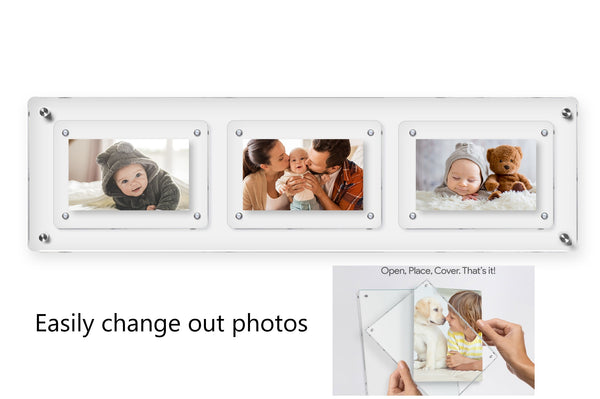 Vertical or Horizontal 4x6, 5x7, 6x8 or 8x10 Collage Picture Frame with Easy Change Magnets