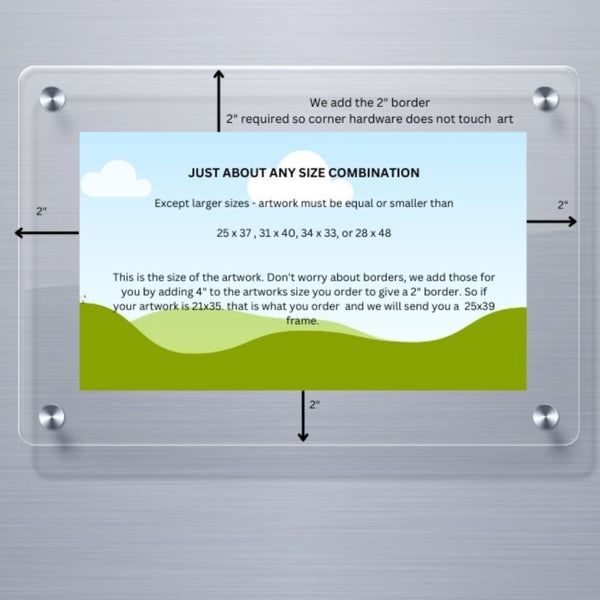 Diagram showing possible size combinations of artwork and the optimal border size for a picture frame